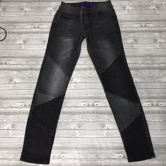 Indigo Rein Womens Size 3 Grey Mid Rise Patchwork Skinny Jeans - Picture 1 of 14